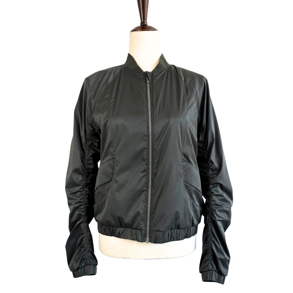 Lululemon Ruched Bomber Jacket Black Full Zip Cinch Sleeve Womens Size 8